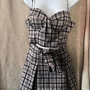 Plaid Two-Piece Set with Bow Detail